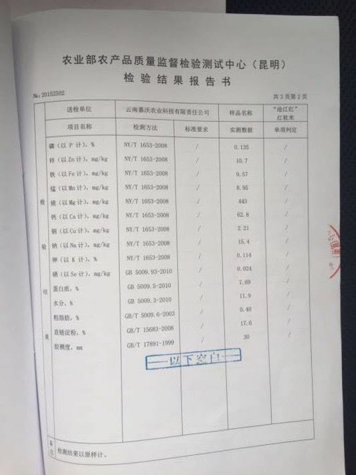 国家农业部农产品质量检测中心检测报告